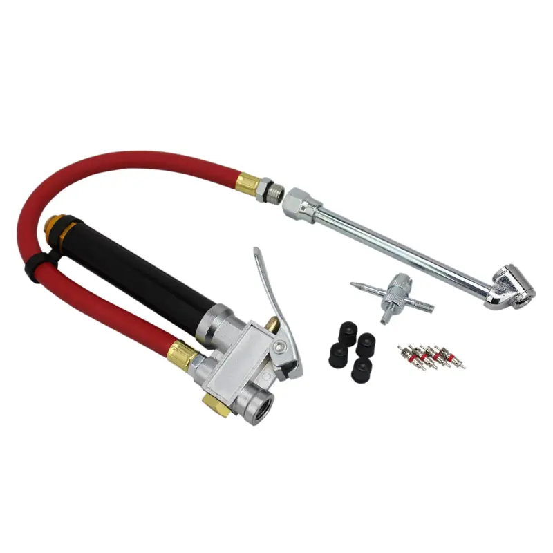 EXELAIR Analog Bayonet Tire Inflator Gauge Kit – 13-Inch Hose, Dual-Foot Chuck & Valve Accessories, 120 PSI