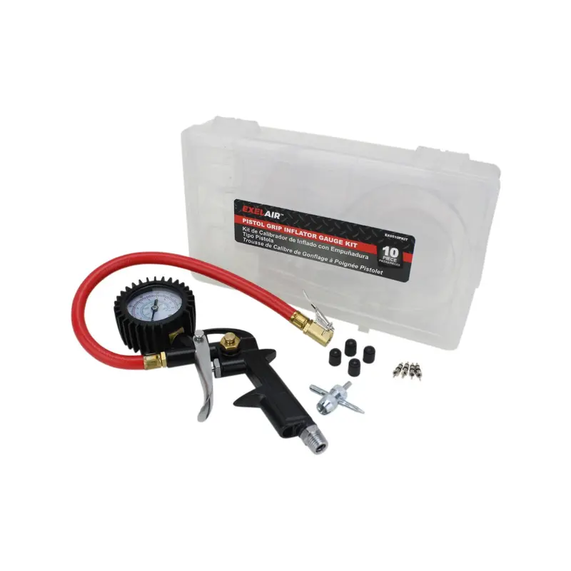 EXELAIR EX0510PKIT Analog Pistol Grip Inflator/Deflator Kit – 13-Inch Hose, Easy-Clip Chuck & Valve Accessories, 150 PSI