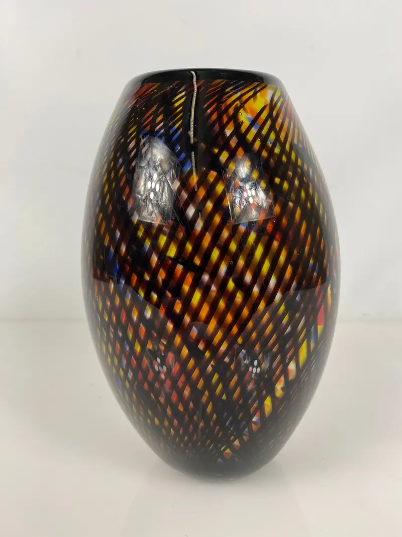 Extra-Thick Abstract Ceramic Vase with Layered Color Design and Matte Black Finish