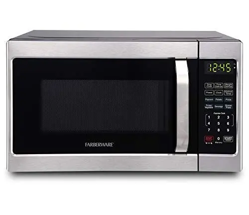 Farberware Classic 0.7 Cu. Ft. Microwave Oven – 700W Compact Countertop Model with LED Lighting, Brushed Stainless Steel Finish