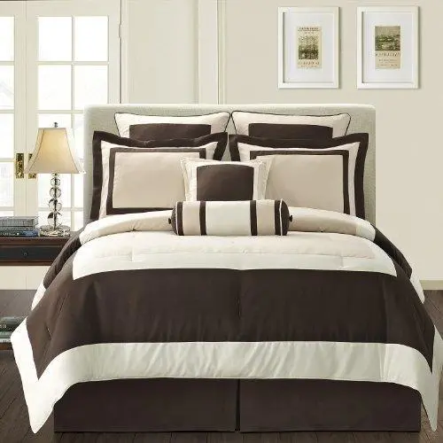 Fashion Street Gramercy 12-Piece Queen Comforter Set — Ivory and Brown Colorway