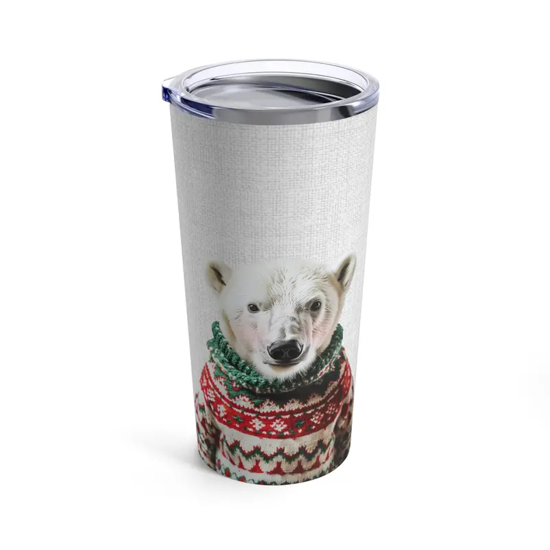 Festive Blushing Polar Bear in Holiday Sweater Tumbler (20 oz)