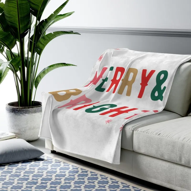 Festive ‘Merry & Bright’ Holiday Plush Blanket Throw