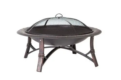 Fire Sense Roman-Style Fire Pit – Brushed Bronze Outdoor Fire Bowl for Patios and Backyards
