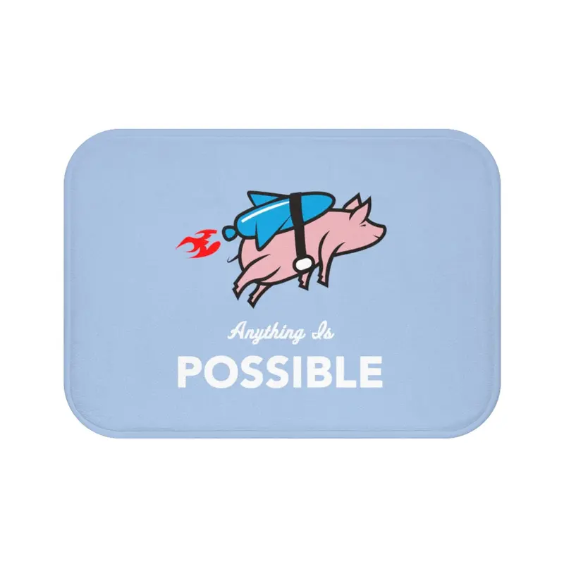 Flying Pig with Rocket Motif Bath Mat