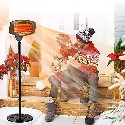 Freestanding Electric Patio Heater – 3-Tier Infrared Carbon Tube Heater (650W/1350W/2000W), Overheat & Tip-Over Safety