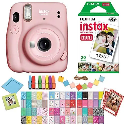 Fujifilm Instax Mini 11 Instant Camera – Blush Pink with Twin Film Pack, Ritz Gear Stickers & Hanging Frames