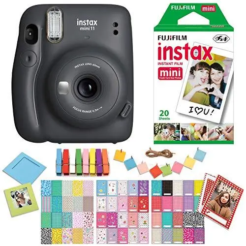 Fujifilm Instax Mini 11 Instant Camera – Charcoal Gray Body, Twin Pack Film Included, Plus Ritz Gear Stickers & Hanging Frames