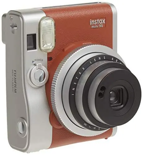 Fujifilm Instax Mini 90 Retro-Style Instant Camera – Analog Controls, Double Exposure, Bulb Mode (Brown)