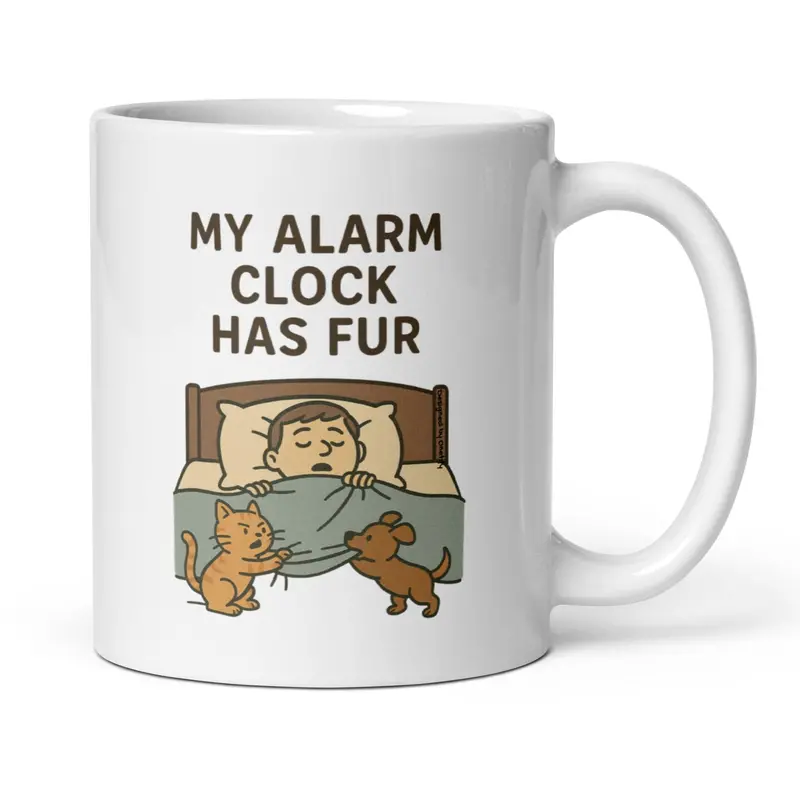 Furry Alarm Clock Ceramic Mug – 11 oz Pet-Themed Drinkware