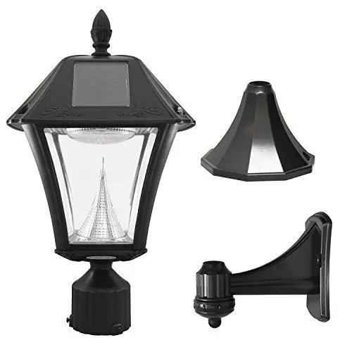 Gama Sonic Baytown II Solar Light – Bright White LED Outdoor Lamp with 3″ Mounting Pole Kit (Black, Lamp-Only)