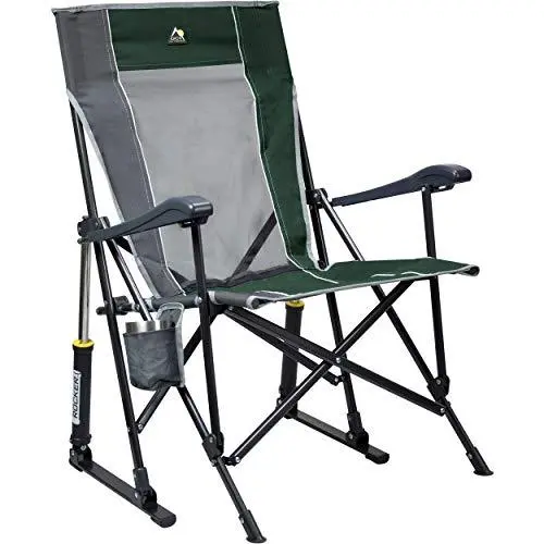 GCI Outdoor RoadTrip Rocker – Portable Folding Rocking Chair for Camping, Beach, or Backyard Use in Hunter Green