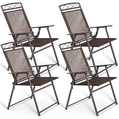 Giantex Set of 4 Folding Sling Patio Chairs – Lightweight Steel Frame for Backyard, Pool or Camping