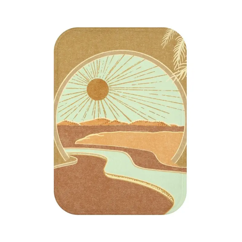Golden Sunburst Pattern Non-Slip Bath Mat for Bathroom Decor