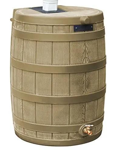 Good Ideas Rain Wizard 50-Gallon Flat-Back Outdoor Rain Barrel – Khaki Plastic Water Collector with Brass Spigot for Home & Garden Use