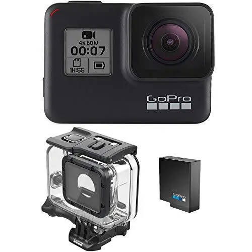 GoPro HERO7 Black Action Camera with Extra Battery and Super Suit Dive Housing – Waterproof 4K Video, Touchscreen, Live Streaming & Stabilization