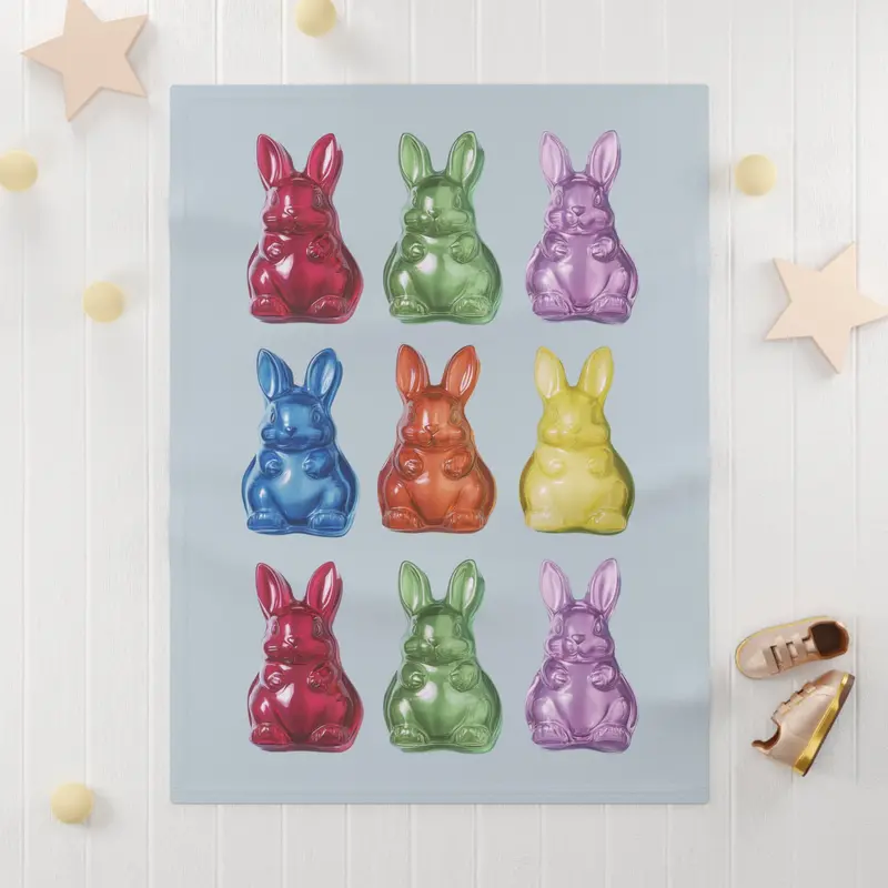 Gray Gummy Rabbit Soft Fleece Baby Blanket
