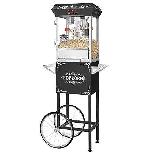 Great Northern Vintage-Style Black Popcorn Machine with Cart – 8 oz Capacity