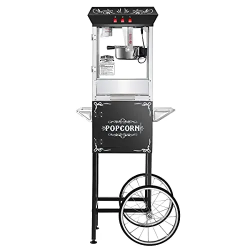 Great Northern Vintage-Style Black Popcorn Machine with Cart – 8 oz Capacity