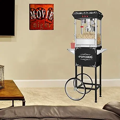 Great Northern Vintage-Style Black Popcorn Machine with Cart – 8 oz Capacity