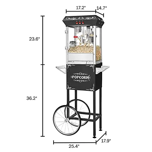 Great Northern Vintage-Style Black Popcorn Machine with Cart – 8 oz Capacity