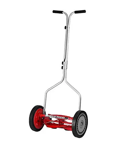 Great States 304-14 14-Inch 5-Blade Manual Reel Lawn Mower – Eco-Friendly Push Mower with Precision-Cut Steel Blades (Red)