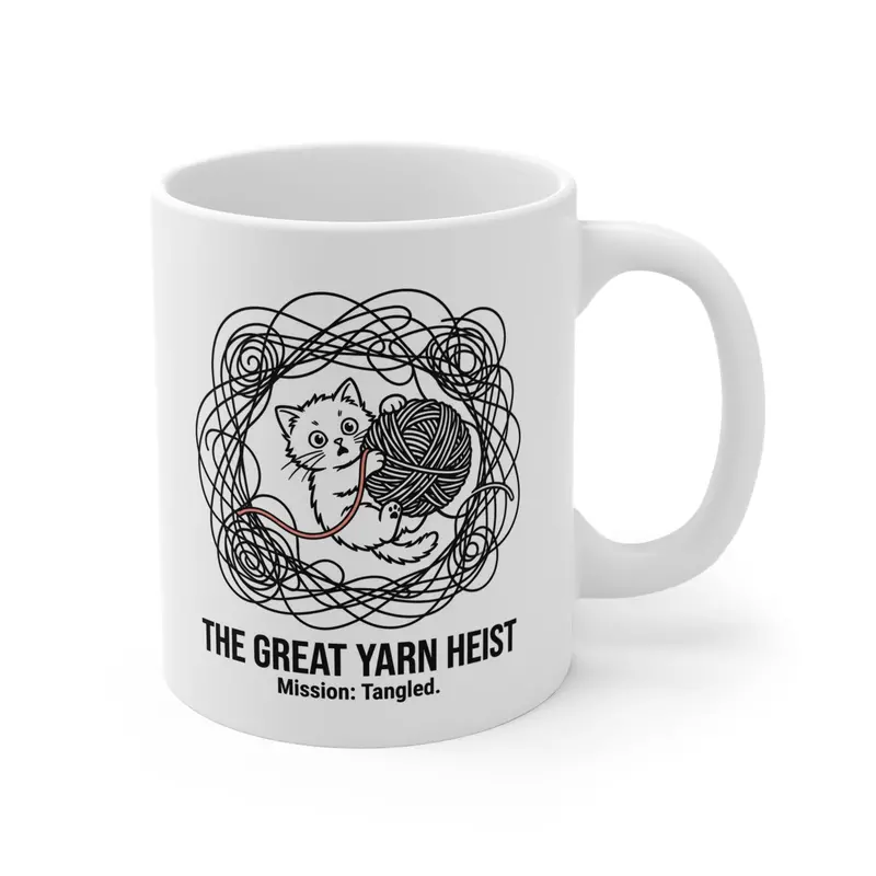 Great Yarn Ball Heist Cat-Themed Ceramic Mug