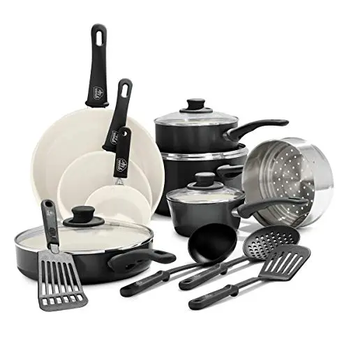 GreenLife Soft Grip 16-Piece Ceramic Cookware Set – PFAS-Free, Dishwasher-Safe Nonstick Pots & Pans