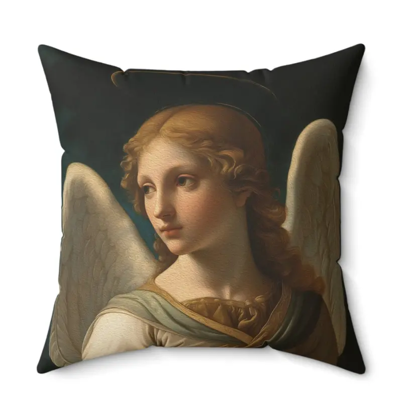 Halo-Wearing Renaissance Angel Faux Suede Cushion
