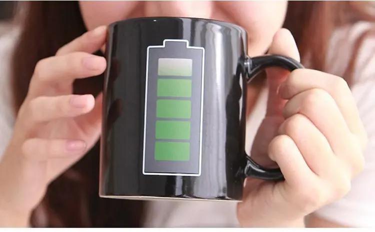 Heat-Activated Battery Meter Coffee Mug – Color-Changing Ceramic