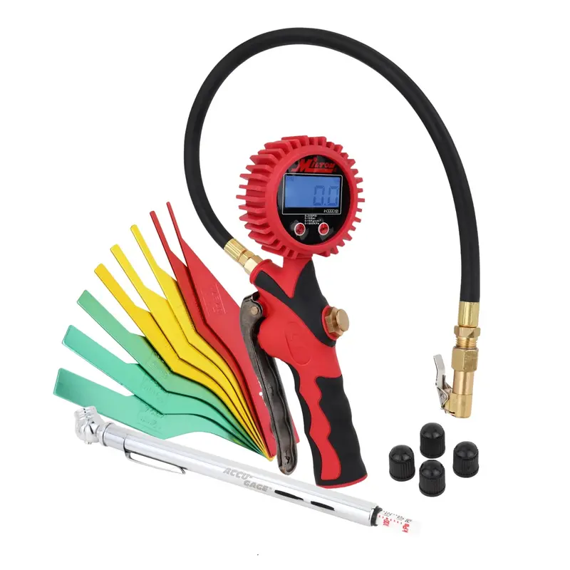 Heavy-Duty Tire Service Bundle: Inflator, Pencil Gauge & 8-Piece Brake Pad Measuring Set