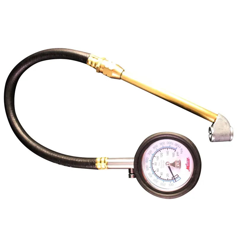 High-Pressure Dual-Head Dial Tire Gauge – 12-Inch Hose Included
