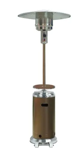 Hiland HLDS01-SSHGT Propane Patio Heater – 48,000 BTU Hammered Bronze Outdoor Heater with Table & Mobility Wheels