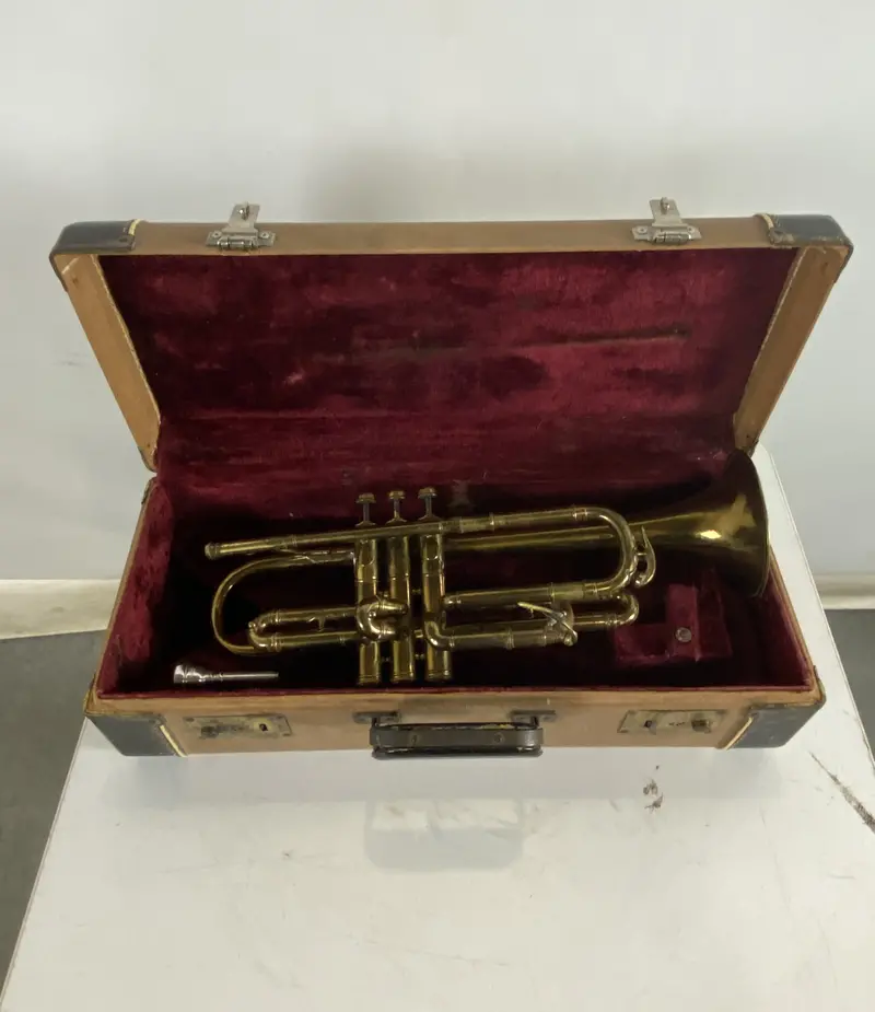 Holton-Clarke Long Maple Cornet – Antique Brass Wind Instrument, Early 20th Century