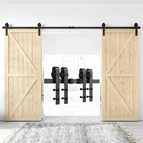 Homlux 12-Foot Double Barn Door Hardware Kit – J-Hanger System, Fits 1 3/8″–1 3/4″ Thick Doors