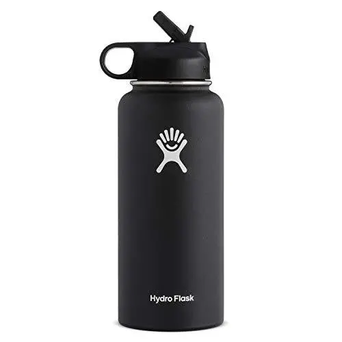 Hydro Flask Wide Mouth Straw Bottle – 32 oz Vacuum-Insulated Stainless Steel Water Bottle in Matte Black