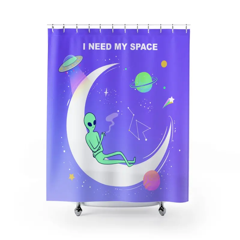 ‘I Need My Space’ Alien Bathroom Shower Curtain