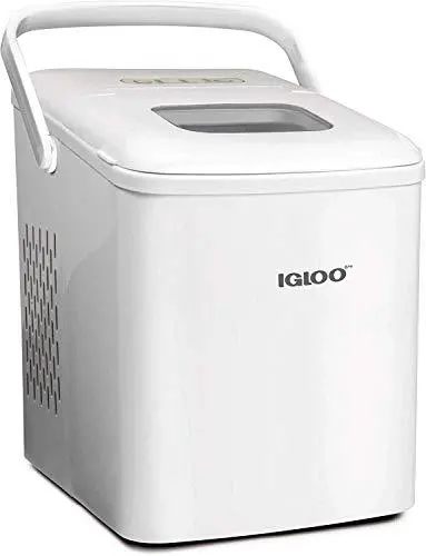 Igloo ICEB26HNWHN Self-Cleaning Countertop Ice Maker – 26 lbs/Day, 9 Cubes in 7 Minutes, White with Handle & Accessories