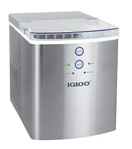 Igloo ICEB33SS Stainless Steel Countertop Ice Maker – 33 lbs/Day Output, 9 Cubes in 7 Minutes, Includes Scoop & Basket
