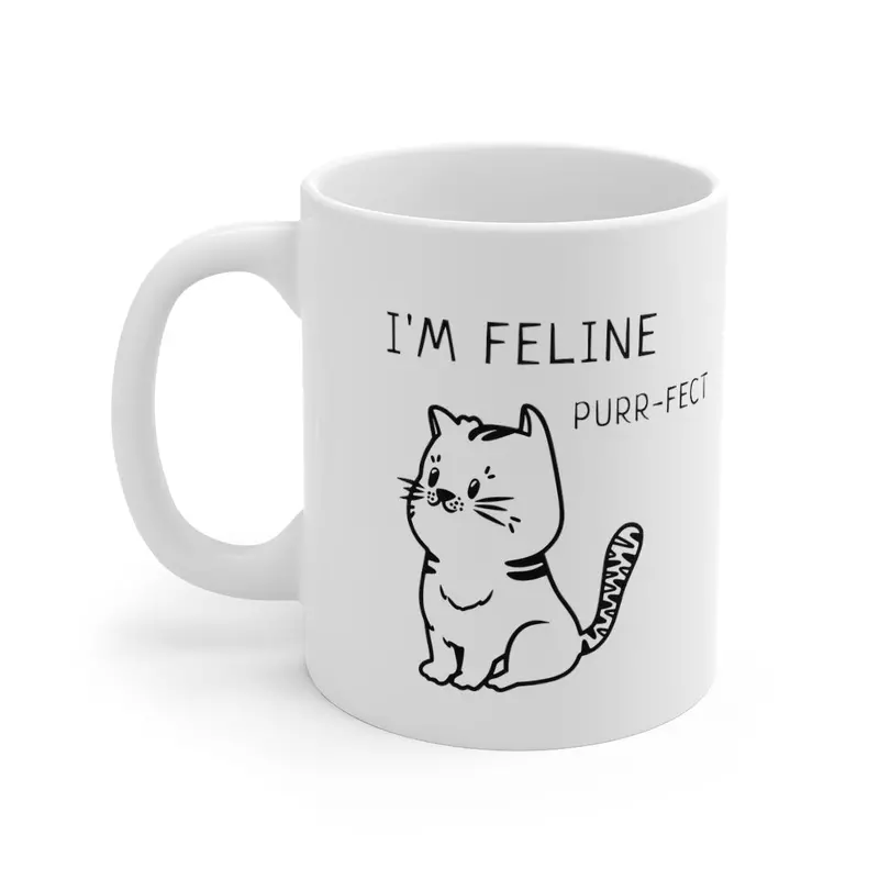 ‘I’m Feline Purr-Fect’ Humorous Cat-Themed Mug
