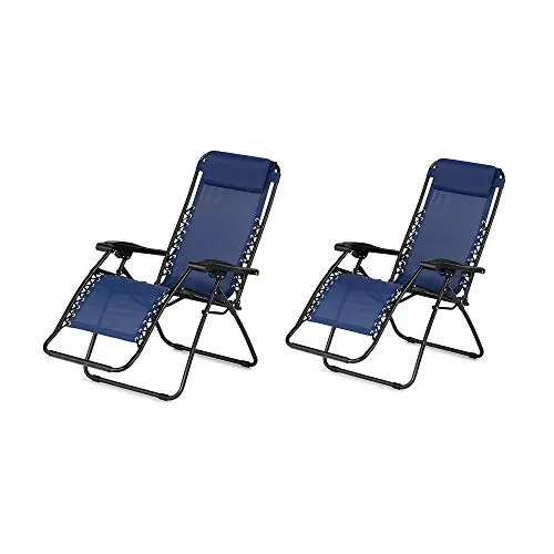 Infinity Zero Gravity Steel Frame Patio Chair Set – Blue Caravan Canopy Deck Lounge Chairs (2-Pack)