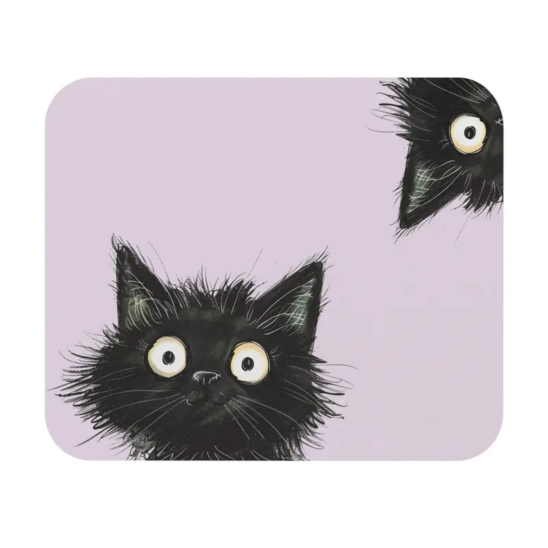 Intrigued Black Cat Desk Mouse Pad