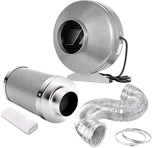 iPower 4″ Inline Duct Fan Kit – 190 CFM Ventilation System with Filter & 8-Foot Ducting (Silver)