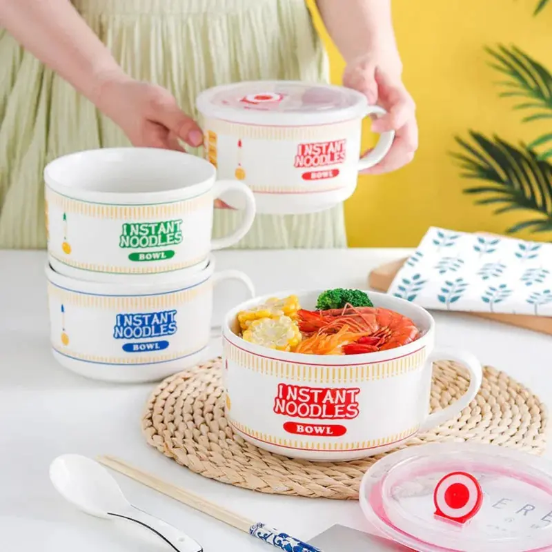 Japanese-Inspired Ceramic Noodle Bowl Mug – Microwave Safe