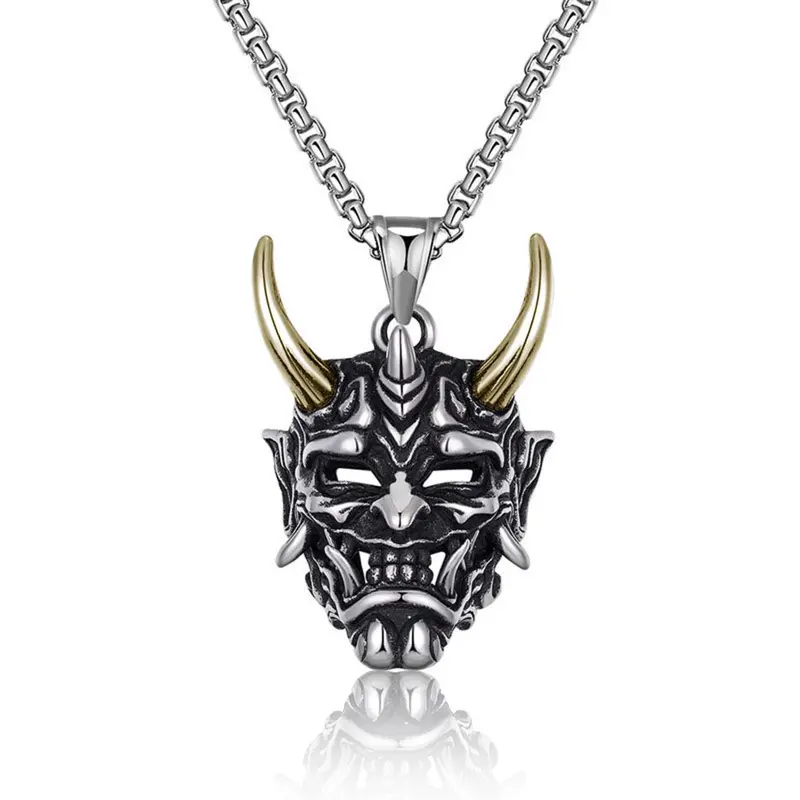 Japanese Yokai Skull Mask Pendant Necklace – Dark Aesthetic