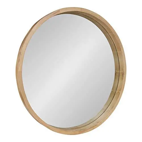 Kate + Laurel Hutton 30-Inch Round Wood Wall Mirror – Natural Modern Frame