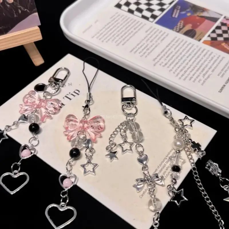 Kawaii Star-Shaped Keychain Set – 4-Piece Cute Metallic Charm Pack