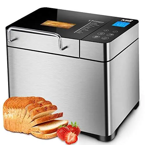 KBS 17-in-1 Premium Bread Machine – 2LB Stainless Steel Dough Maker with Auto Fruit/Nut Dispenser, Ceramic Nonstick Pan, Touchscreen Controls, and Keep-Warm Function