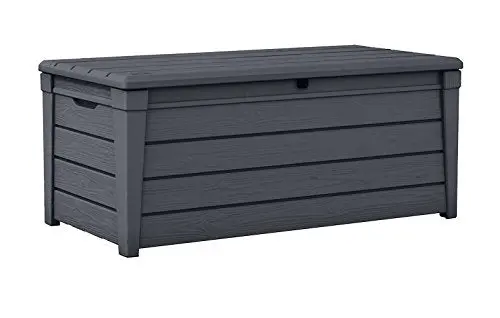 Keter Brightwood 120-Gallon Weather-Resistant Deck Box – Grey Outdoor Storage for Furniture, Cushions, Toys & Pool Accessories