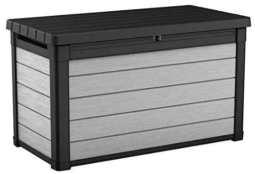Keter Denali 100-Gallon Resin Deck Storage Box – Dual-Tone Grey/Black Outdoor Organizer for Patio & Garden Items